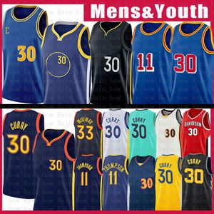 Stephen Curry Basketball-Trikot 11 33 30 Klay Thompson Wiseman MVP 75. Jubiläums-Trikots