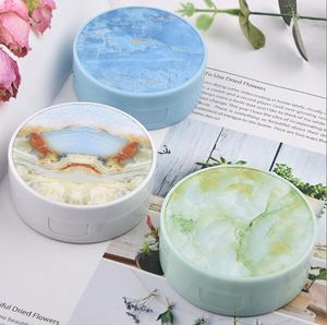 New Marble Con Lens Box with Mirror Round Frame Companion enses Case Container Cute Lovely Travel Kit Box