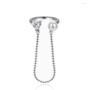 Pierścienie klastra Koreański pierścień mody dla kobiet Chic 925 Srebrna biżuteria Otwarta rozmiar cyrkon Heart Pearl Long Tassel Lady Prezent Wynn2
