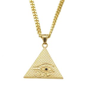 Nytt ankomst guld illuminati öga av horus egyptisk pyramid med kedja för män kvinnor hänge halsband hip hop smycken207l
