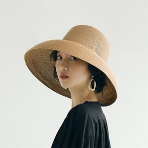 Luna&Dolphin Handmade Women Summer Sun Hat Big Eaves Beach Japanese Hepburn Style Holiday Fold Fisherman Cap Temperament Flat 220627