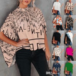 2022 Moda feminina casual estampada com manga morcego blusas femininas soltas plus size camisetas roupas de verão