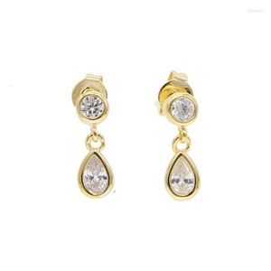 Stud Fashion Simple Cz Jewelry Round Tear Drop Cubic Zirconia Gold Color Young Girl Women Gift Bezel EarringStud Dale22