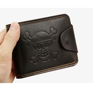 Anime piracki król syntetyczny portfel skórzany wytłoczony z czaszką Luffy S Mark Short Card Holder Tourse Men Men Money Bag 220608