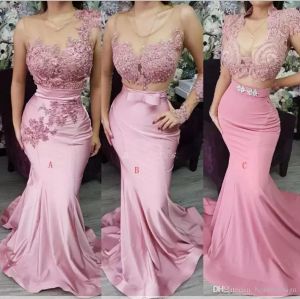 South African Mermaid Bridesmaid Dresses 2022 Three Types Sweep Train Long Country Garden Wedding Guest Gowns Maid Of Honor Dress Arabic PRO232