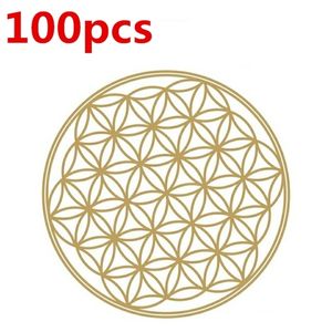 100pcs Flower of Life Energy Adrether Golden PVC Transparente 3cm Stickers 220727