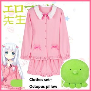 女性用Tシャツコスプレ衣装アニメエロマンガ先生コットンスリープウェア女子女子izumi sagiriピンクショーツロングスリーブシャツトップパジャマ