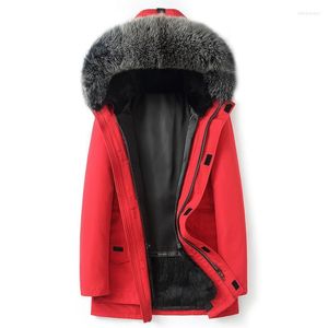 Cappotto da uomo in vera pelliccia sintetica invernale in pelle da uomo Parka Giacca da fodera naturale per cappotti con cappuccio Soprabito Parka 19004