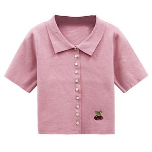 519 L 2022 Summer Kint Short Sleeve Lapel Neck märke samma stil tröja t -shirt rosa pullover lyx kvinnors kläder binfen