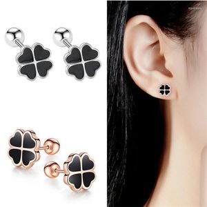 Stud Rose Gold Klee Ohrringe Für Mädchen Zubehör Auf Ohr Trendy Schwarz Schraube Knopf Eattings Silber 925 Frauen Schmuck neueste Moni22