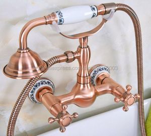 Bathroom Shower Sets Antique Red Copper Faucet Bath Mixer Tap Wall Mounted Hand Held Head Kit Kna332Bathroom