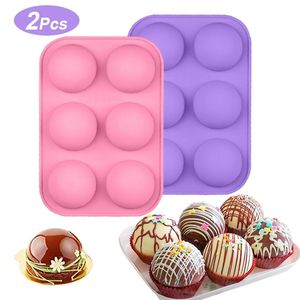 2pcs Half Sphere silicone molds for chocolate bombs Pastry 6 Holes Cake Mould For Baking Kitchen Pastry tools 220517