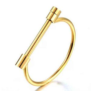 2022 Fashion Design Horseshoe Screw Armband Gold Silver Rose Svart rostfritt stålarmband Bangles för män Kvinnor Bästa armband Gift H220418