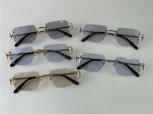 Buff Solglasögon Lensfärger förändrades i solsken från Crystal Clear till Dark Diamond Design Cut Lens Rimless Metal Frame Outdoor 0115 Med Box and Association