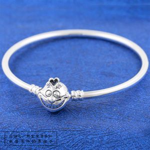 925 Sterling Silver Bangle Bracelet with Smiling Cat Clasp Fits European Pandora Jewelry Charm Bracelets260q
