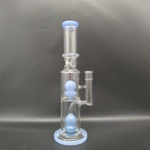 14.6" Twin Layers Filter Light Blue Glass Water Pipe Bong Hookah Pipes Bongs Tobacco Smoking Bubbler Smoke Pipes Bongs Bottles Dab Rig 18mm Bowl