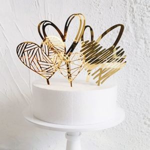 Happy Birthday Acrylic Cake Topper Gold Garland LOVE Heart Cupcake For Wedding Party Decorations Supplies Y200618