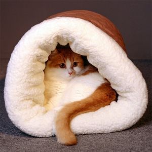 Quente profundo gato cama de inverno de inverno conforto para s totalmente fechado casa de dormir o túnel do animal de estimação dos acessórios 220323