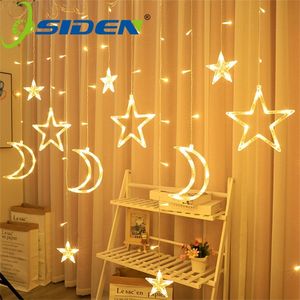 Star Moon Led Curtain Garland String Lights Icicle 4M 220V Outdoor Lamp For Bar Bedroom Wedding Party Garden Window Mall Decor 220408