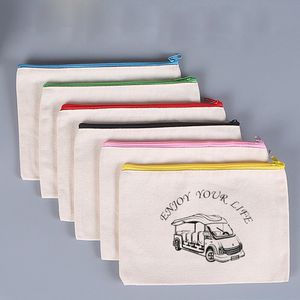 Sublimering Blank Ladies Plånbok Zipper Canvas Pen Bags Boment Student Canvas Penbag DIY Women Cosmetic Package