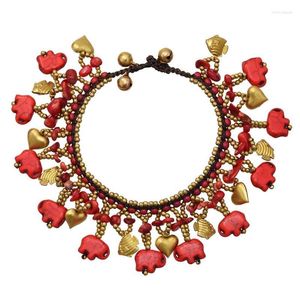 Anklets Heart Fish Elephant Beads Multilayers Stone Bracelet Or Anklet For Women Ethnic Handmade Colorful Foot Marc22