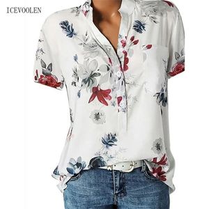 Elegant womens printing large size casual fashion Vneck shortsleeved shirt blouse 220611