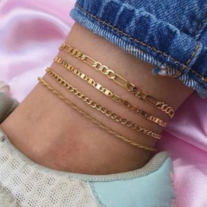 2022 New 4pcs/sets Trendy Gold Foot Chain for Women Men Charms Alloy Metal Adjustable Anklet Summer Jewelry Accessories