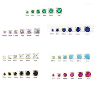 Stud Baoko Turkusowe zielone fioletowe kolczyki do przebijania cyrkonu dla kobiet CZ Earring 925 Srebrna biżuteria 6pcs/set moni22