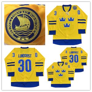 Drużyna 2014 Szwecja 30 Henrik Lundqvist Hockey Jersey Retro żółte zszyte mundury Rozmiar S-XXXL Męskie