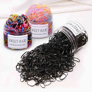 500pcs children's hair accessories disposable rubber band girls baby strong pull constant black small hair ring color head rope AA220323