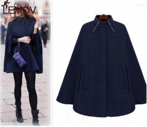 Kadın Kış Yavurucu Kollu Uzun Cape İngiltere Tarzı Vintage Yün Paltolar Gevşek High Street Lüks Phyl22
