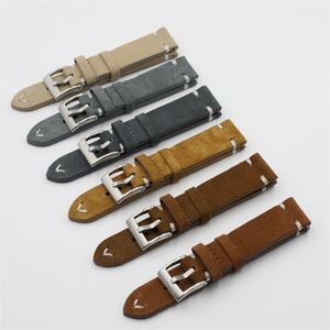 Suede Leather Watch Strap Band 18mm 20mm 22mm 24mm Brown Coffee Watchstrap Handmade Stitching Replacement Wristband 220706