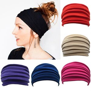 Fascia larga in tinta unita Fascia per turbante elastica pieghettata vintage per accessori per capelli con fascia per capelli in bandana in cotone per ragazze da donna