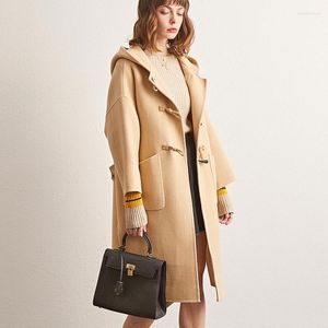 2022 년 가을과 겨울에 여자 양모 블렌드 경적 더블 코트 암컷 긴 후드 Zero Cashmere Woolen Cloth Bery22