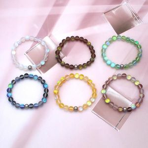 Beaded Strands Unisex Bracelet Fluorite String Beads Round Seven Colors Glass Elastic Rope Hand Shimmer Stone One Size Pulseras Lars22