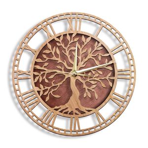 Albero della vita in legno orologio da parete in stile fattoria tela famiglia arte dell'oro