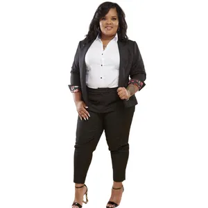 Dwuczęściowe spodnie damskie duże rozmiary guziki damskie czarny zestaw mody strój damski do pracy profesjonalne noszenie Custom MAD MAD