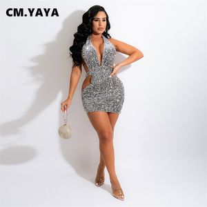 CM.YAYA Kadınlar Sizinde Serbest Kalifsiz Yular V-Neck Sırtsız Bodycon Midi Mini Elbise Seksi Parti Kulübü Gece Kalem Elbiseleri 220516