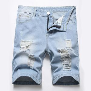 Jeans masculinos Summer homens praia shorts casuais machos machos ripped rasgado elegante eado jeans sólido de cinco calças de calça