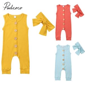 Baby Summer Clothing born Infant Baby Girl Boy 2pcs Outfit Solid Romper Headband Ribbed Jumpsuit Sleeveless Clothes Set 220525