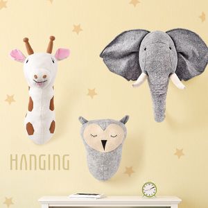 Elephant Giraffe Animal Head Wall Mount Decoration Hang Mural Stuffed Plush Toy Girl Room Decoration 220808