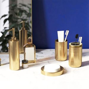 Accessories Set Gold Dispenser Soap Dish Toothbrush Gargle Cup Toilet Brush Holder Bathroom hardware T200507