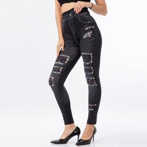 Leggings femininas 2022 Mulheres Patch Premping Lápis Pontas Buldindo calças de jeans skinny fêmea Legging de jeans casual da cintura baixa