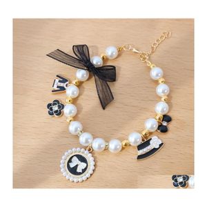 OUTROS COLARES DE DOG CHASHES Corrente Chain Teddy Pearl Colar Lace Bow Cat Sino Acess￳rios de colar