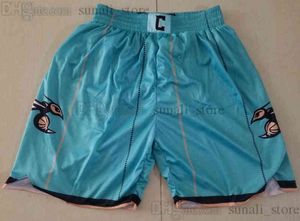 2022 Charlotte''Hornets''Mens Pantaloncini da basket retrò con tasche Pantaloni della tuta con cerniera Pantaloni da gioco Larry Johnson Alonzo Mourning LaMelo BallGUNW