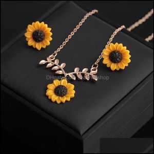 Hänghalsband Bohemian Sunflower Leaf Pearl Necklace för kvinnor flickor härliga harts daisy blommor boho lång droppe handma dhseller2010 dhj9n