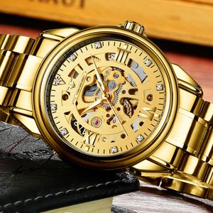 FNGEEN Men's Luxury Gold Mechanical Wrist Watch Men Stainless Steel Automatic Skeleton Mechanical Watches Male Montre Relogio