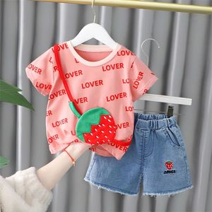 Ubrania dla dziewczynki Sets Summer Fashion Suits w stylu StraBerry Botton Kids Costom 1-4 lata odzieży dziecięce 220507