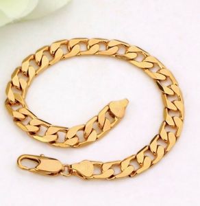 Mens 18k Gold Figaro 10mm Curb Link Chain Armband Unisex gratis presentbox