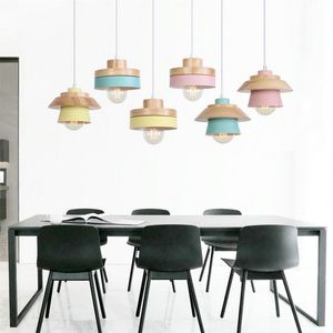 Lampy wiszące nordyckie nowoczesne światła kolorowe lampa wisząca fof restauracje kuchenne sypialnia wystrój domu e27 drewniany luminerependant